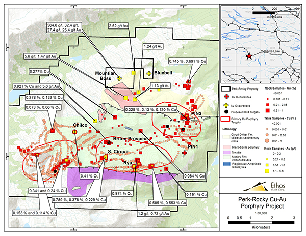 Figure 1 - Copper in Rocks and Target Areas at the Perk-Rocky Project
