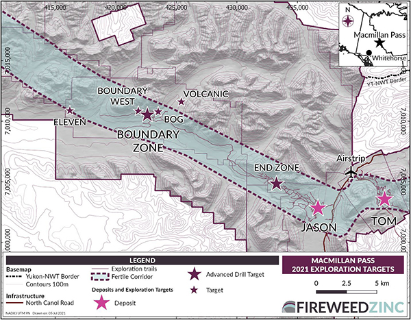 Map 1: Location of Macmillan Pass deposits and exploration targets.