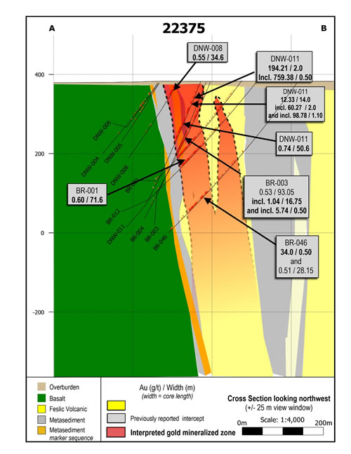 Cross section 22375 showing discovery drill hole DNW-011.