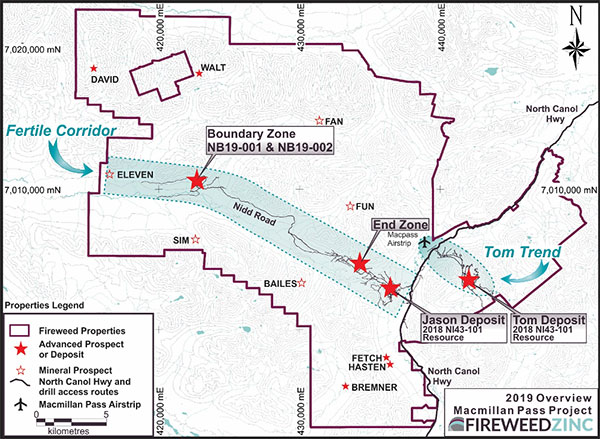 FIGURE 2: MACMILLAN PASS PROJECT MINERALIZATION <br>SHOWING LOCATION OF TOM, JASON, BOUNDARY AND END ZONES