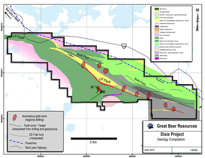 Map of recent regional reconnaissance drilling showing areas with confirmed gold-bearing drill intercepts