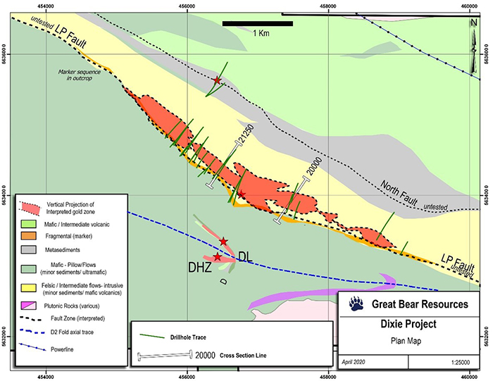 Location of drill sections contained in this release. Reference grid squares are 2 kilometres.