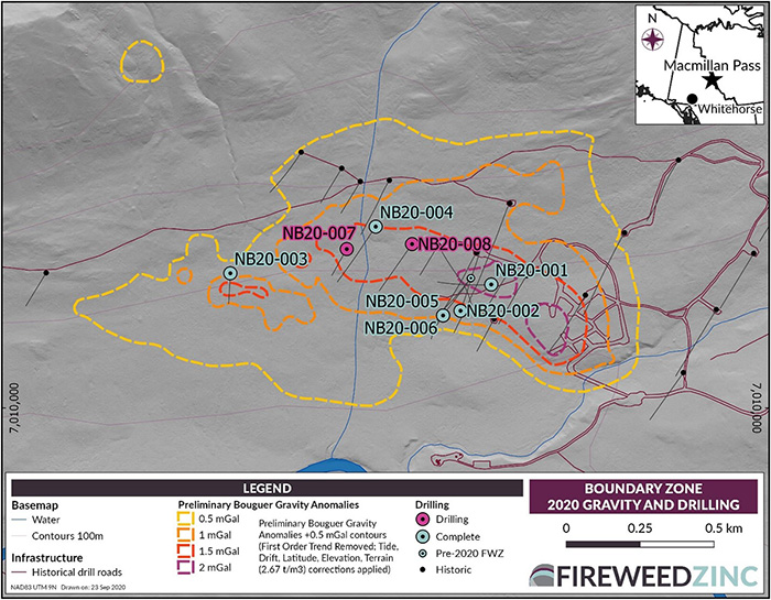 Map 2 - Boundary Zone: Locations of the 2020 diamond drill hole locations