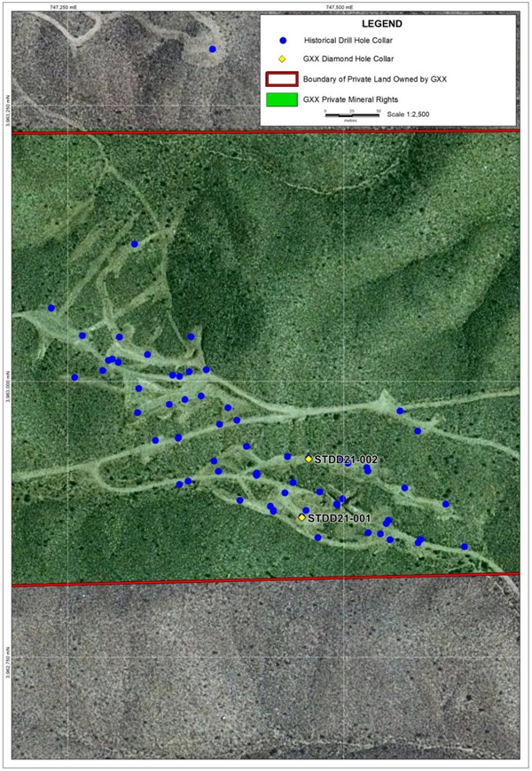 Stealth Gold Deposit Historical and Gold Basin (GXX) Hole Locations