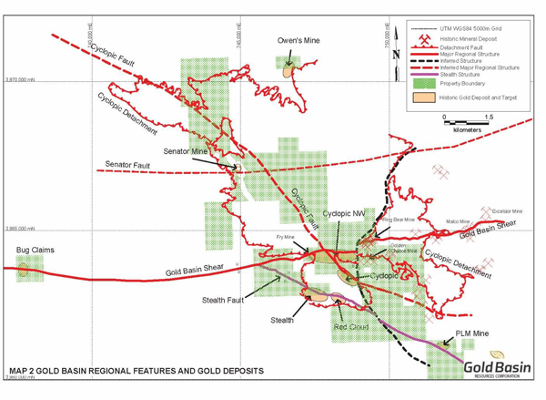 Gold Basin Regional Features and Gold Deposits