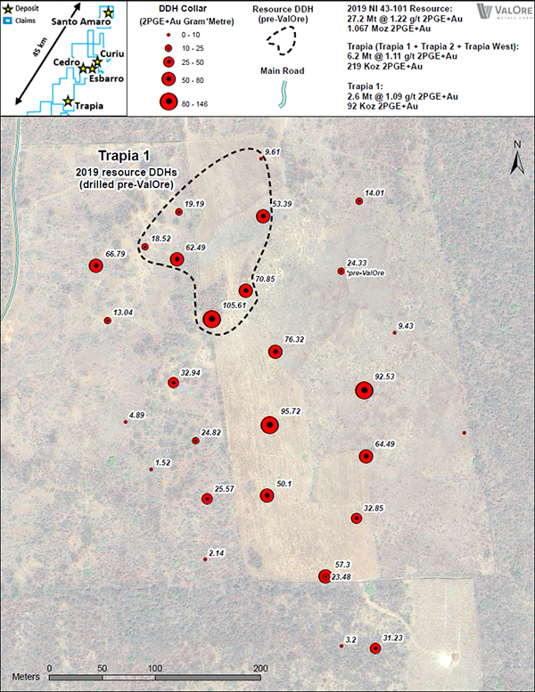 Figure 2: Plan Map of 2020 and 2021 Core Drill Holes at Trapia 1, Compared with 2019 Resource